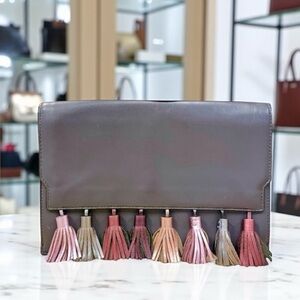 Rebecca Minkoff Elegant Sophia Gray Leather Envelope Tassel Clutch